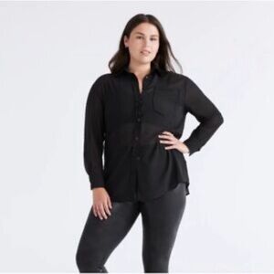 Knix Black Semi Sheer Button-Up long sleeve Blouse